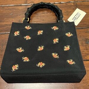 Prezzo Black Embroidered Elephant Top Handle Handbag Purse